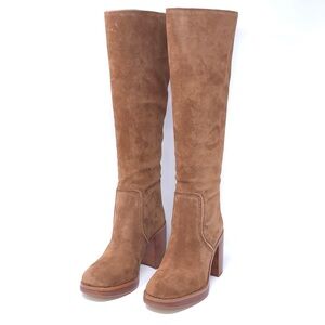 Michael Kors Boots Hayden Luggage Suede Knee High Block Heel